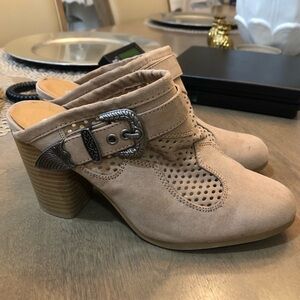 NEW Qupid Slip On Taupe Western Cowgirl Heel Buckle Bootie Boot Country Mules